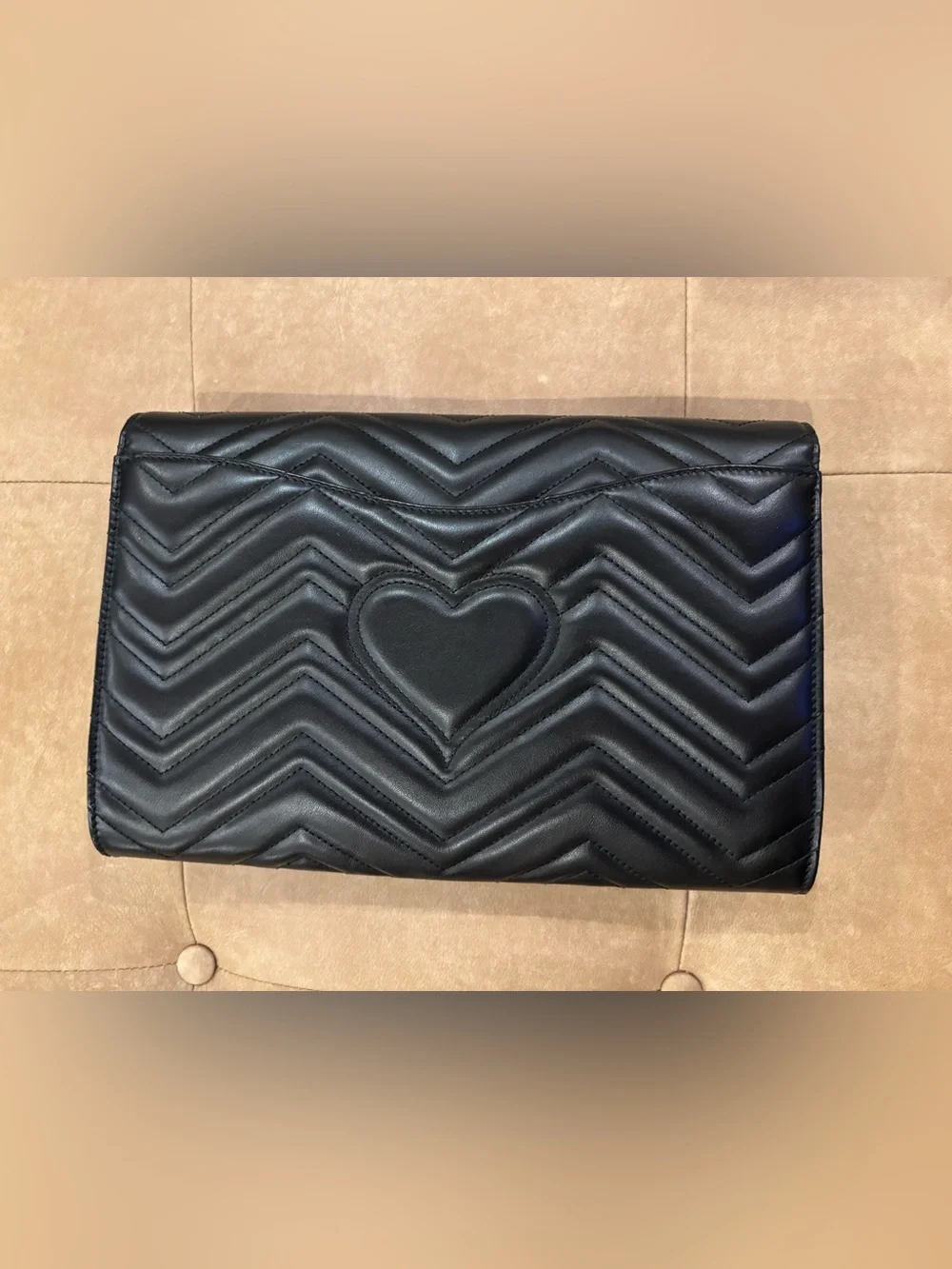 Gucci Black Quilted Leather Large Clutch with Gold GG Chain Strap Attachment